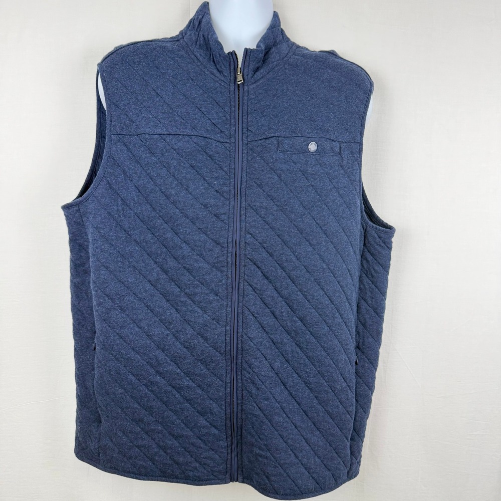 Cremieux Mens Quilted Full Zip Vest Navy Blue Heather Mock Neck Large